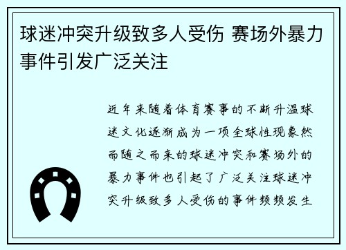 球迷冲突升级致多人受伤 赛场外暴力事件引发广泛关注